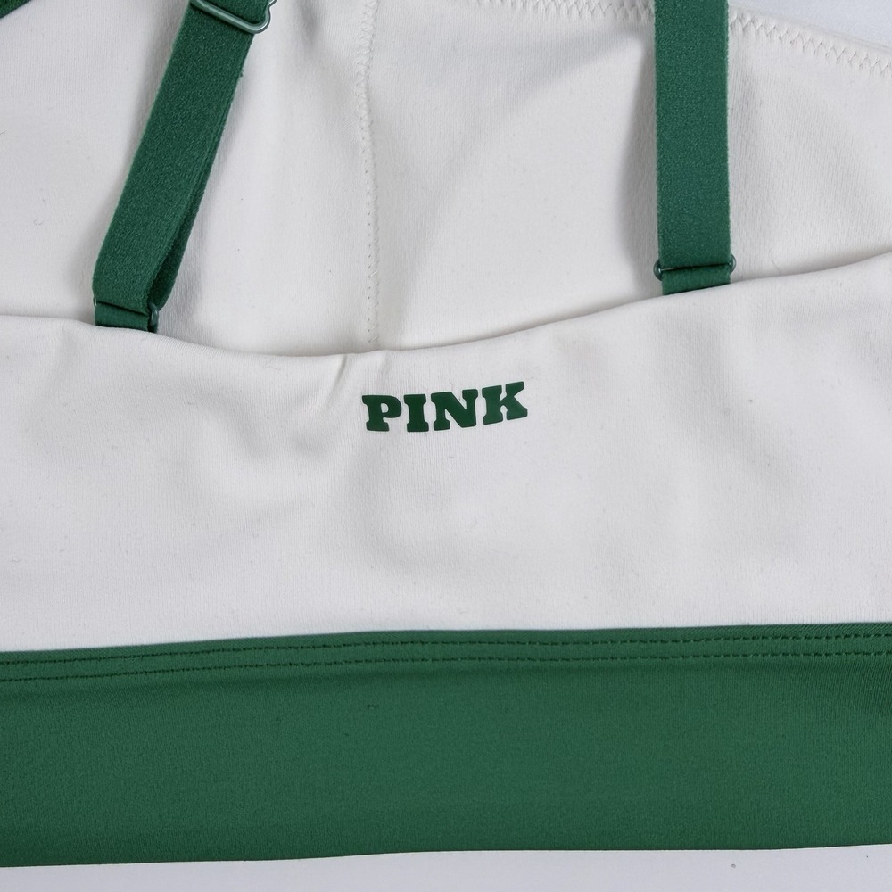 Victoria's Secret PINK Relay One Shoulder Sports Bra White Green S NWT - Picture 5 of 5